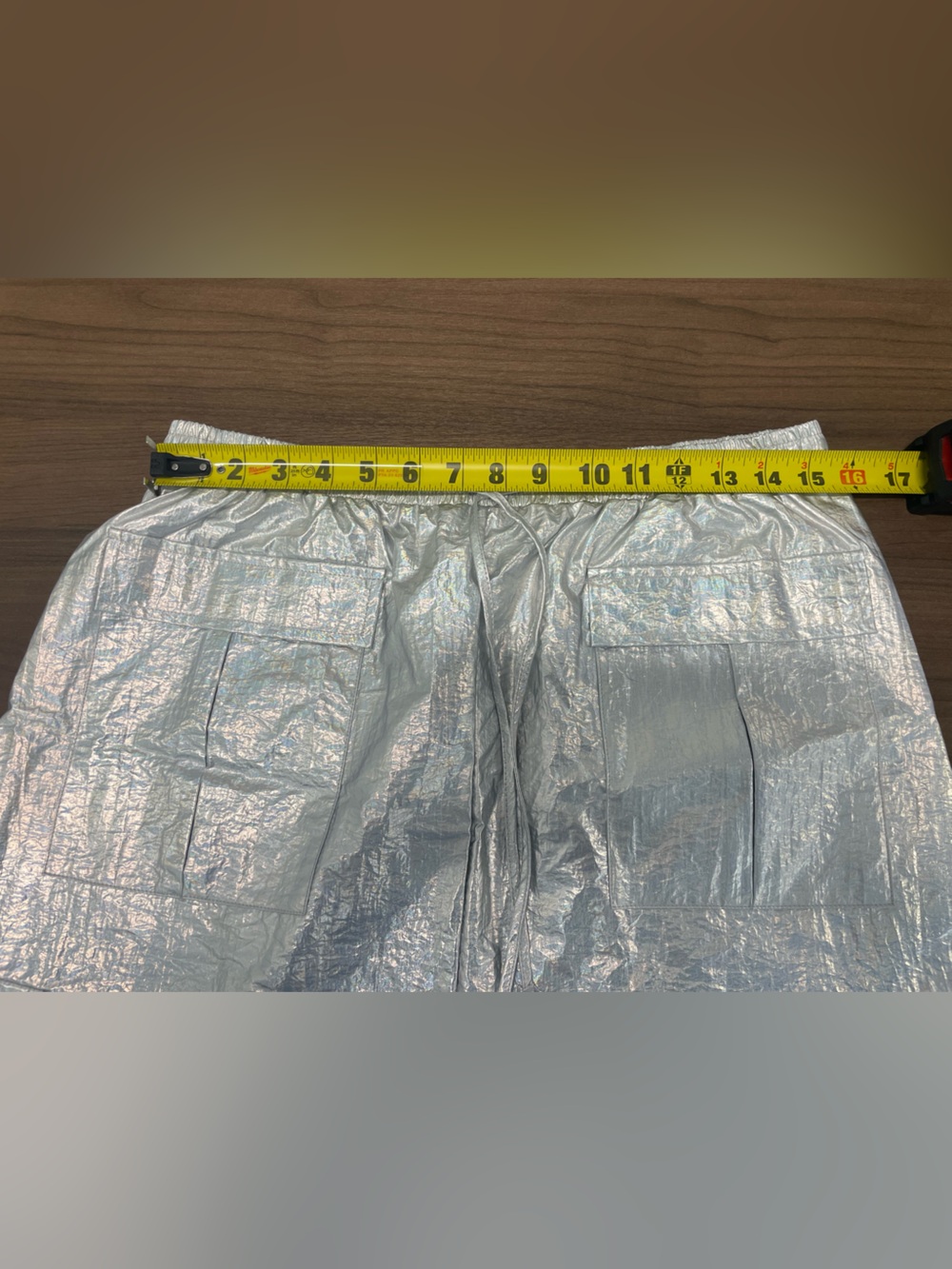 By Anthropologie Iridescent Metallic Silver Cargo Midi Skirt with Front Slit - Picture 9 of 9